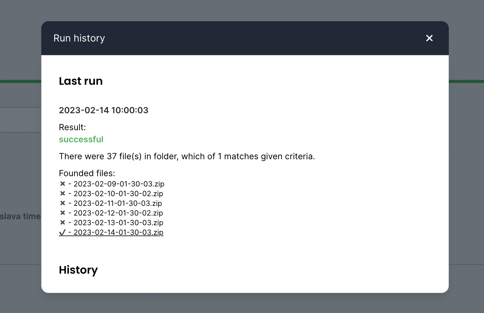 SFTP file monitor results